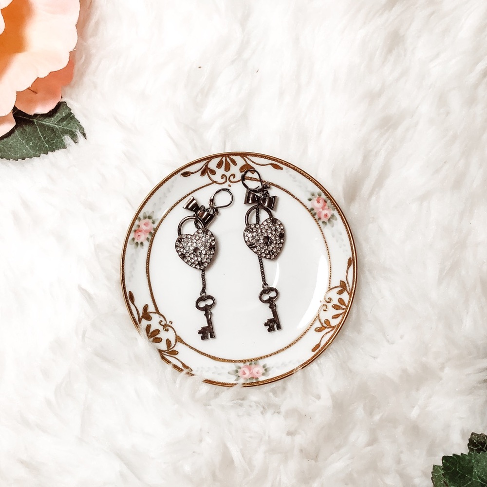 Betsey Johnson Heart Lock and Key Earrings